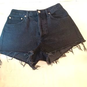 Agolde Parker Black Raw Hem Button-fly Cotton Cut-off Jeans